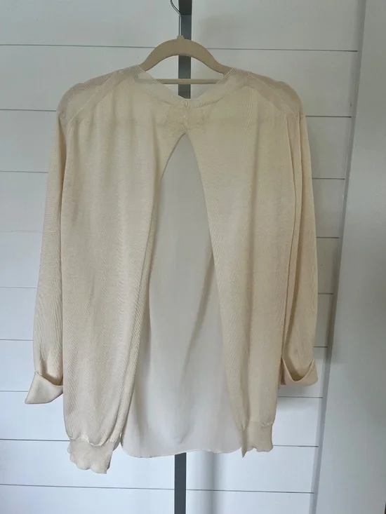 Margaret O’Leary Silk Cotton Cardigan Open Back Layer Cream XS S - Picture 3 of 6